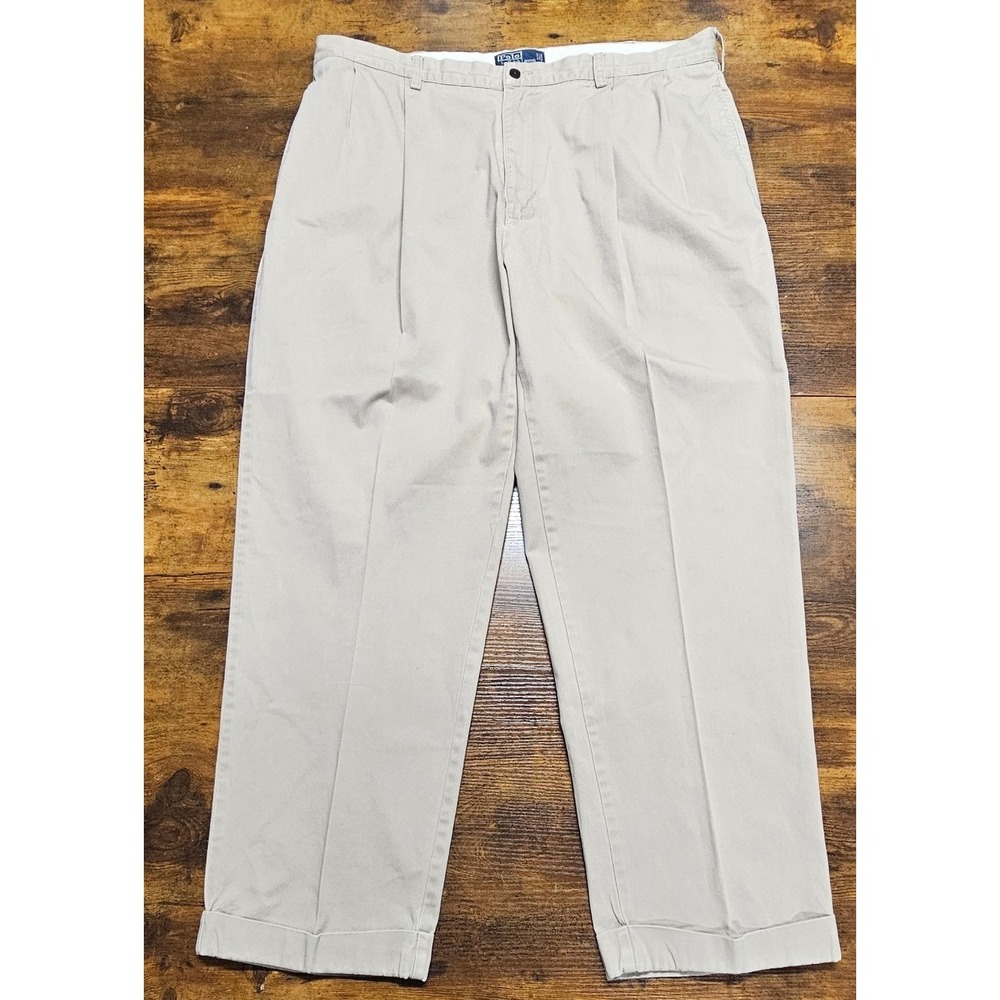 Polo Ralph Lauren Hammond Pant Tan Khaki Pleated Cuffed Chino 42x32 Mens